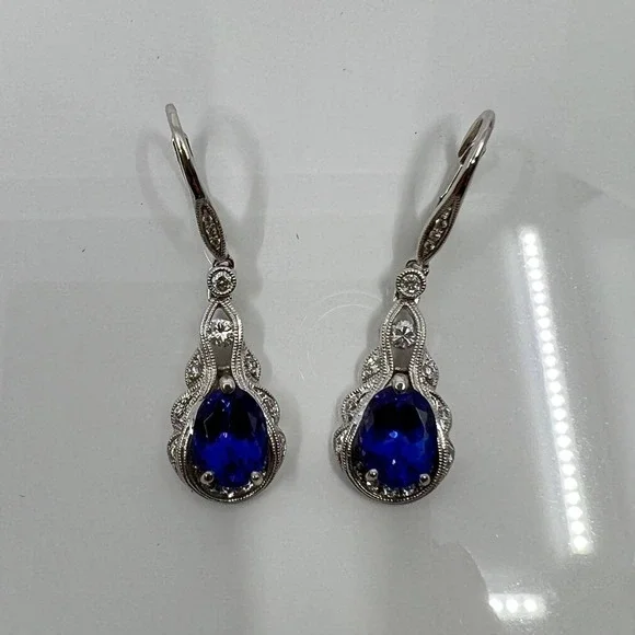 Tanzanite, Diamond, and 14K White Gold Drop Earrings - Picture 2 of 7